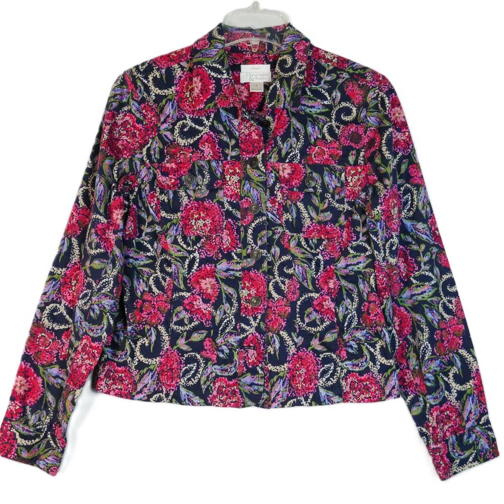 Christopher & Banks Womens Size S Floral Print Button Up Jacket